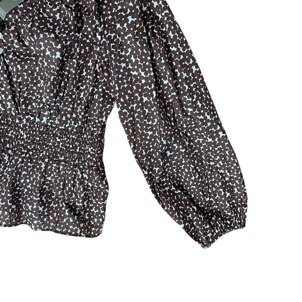 J. Crew Brown and Cream Smocked Peplum Blouse - Picture 4 of 7